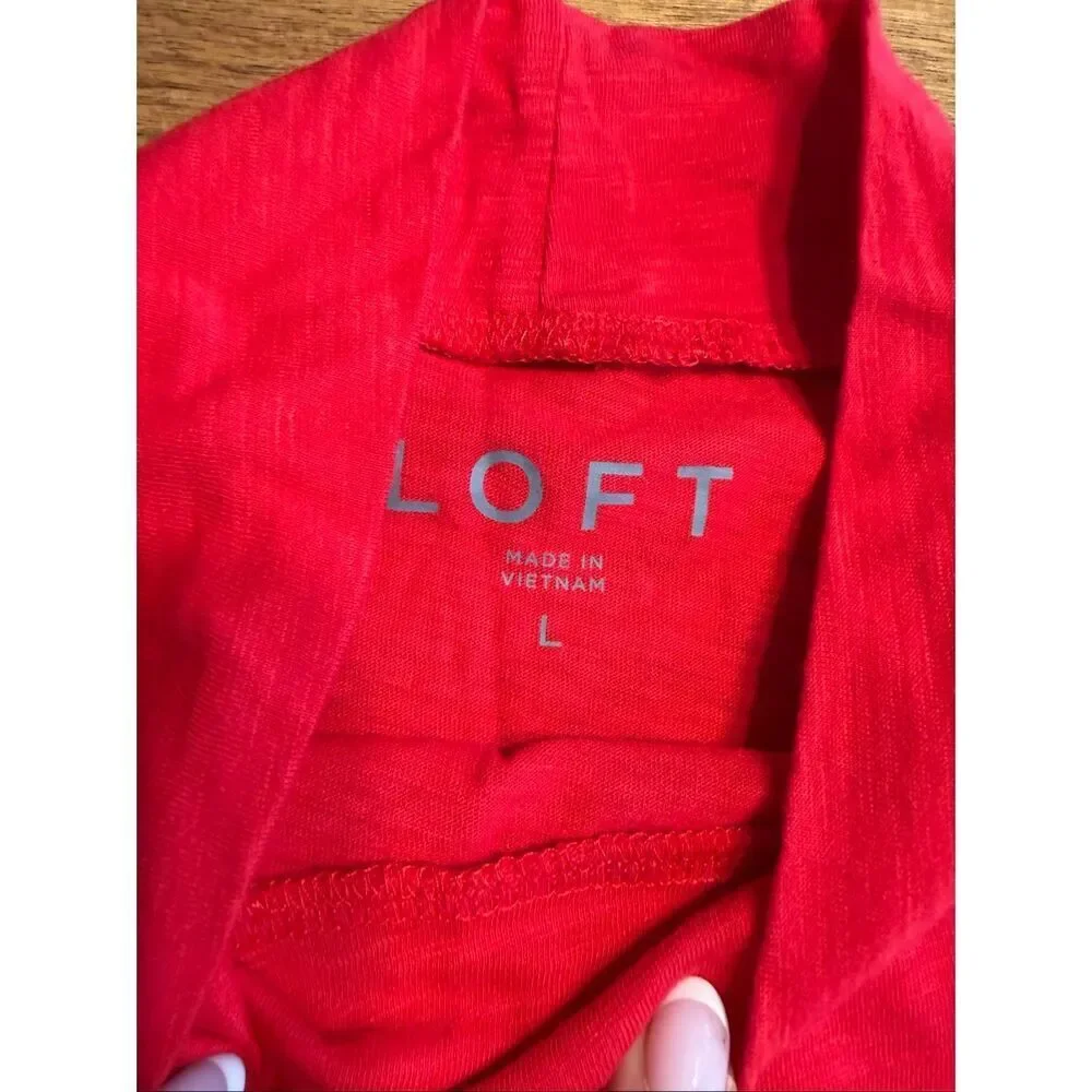 NWT Loft Women's Cotton Mock Neck Long Puff Sleeves Blouse Bright Red Size Large